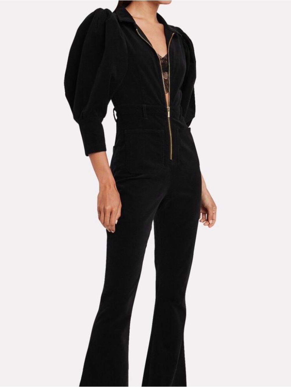 Who What Wear Black Corduroy Stretch Zip-Front Boot Cut Jumpsuit- New with Tags